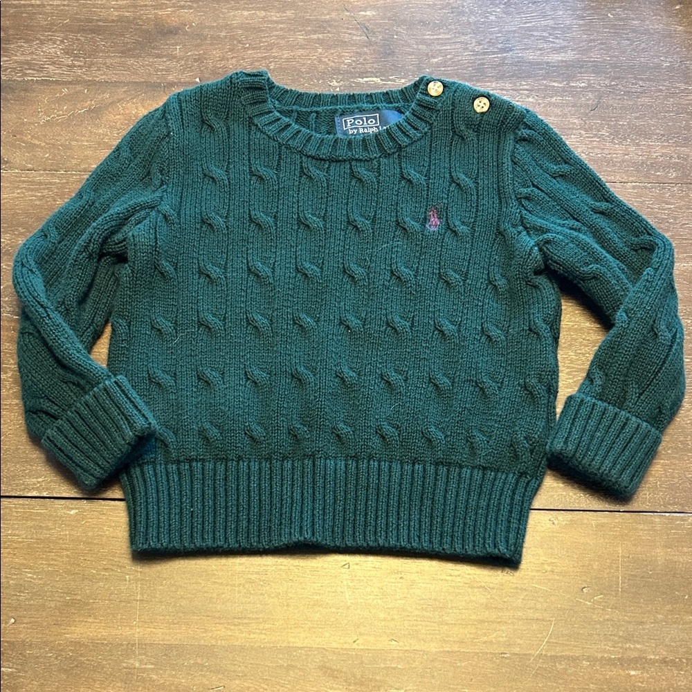 New Polo by Ralph Lauren Dark Green Cable Knit Cotton Sweater